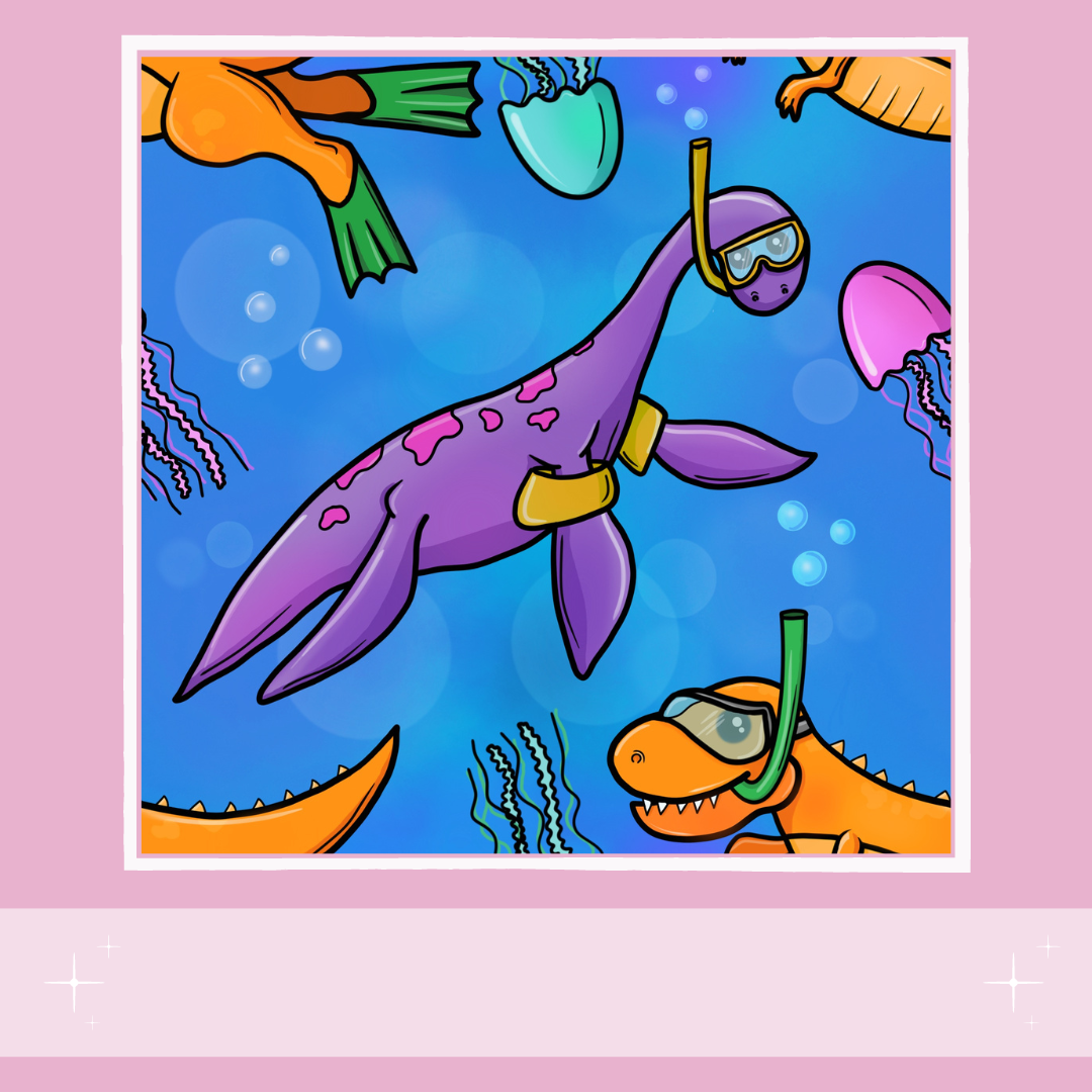 Scuba Dino (Swim Fabric) up to size 12-18 1 Slot